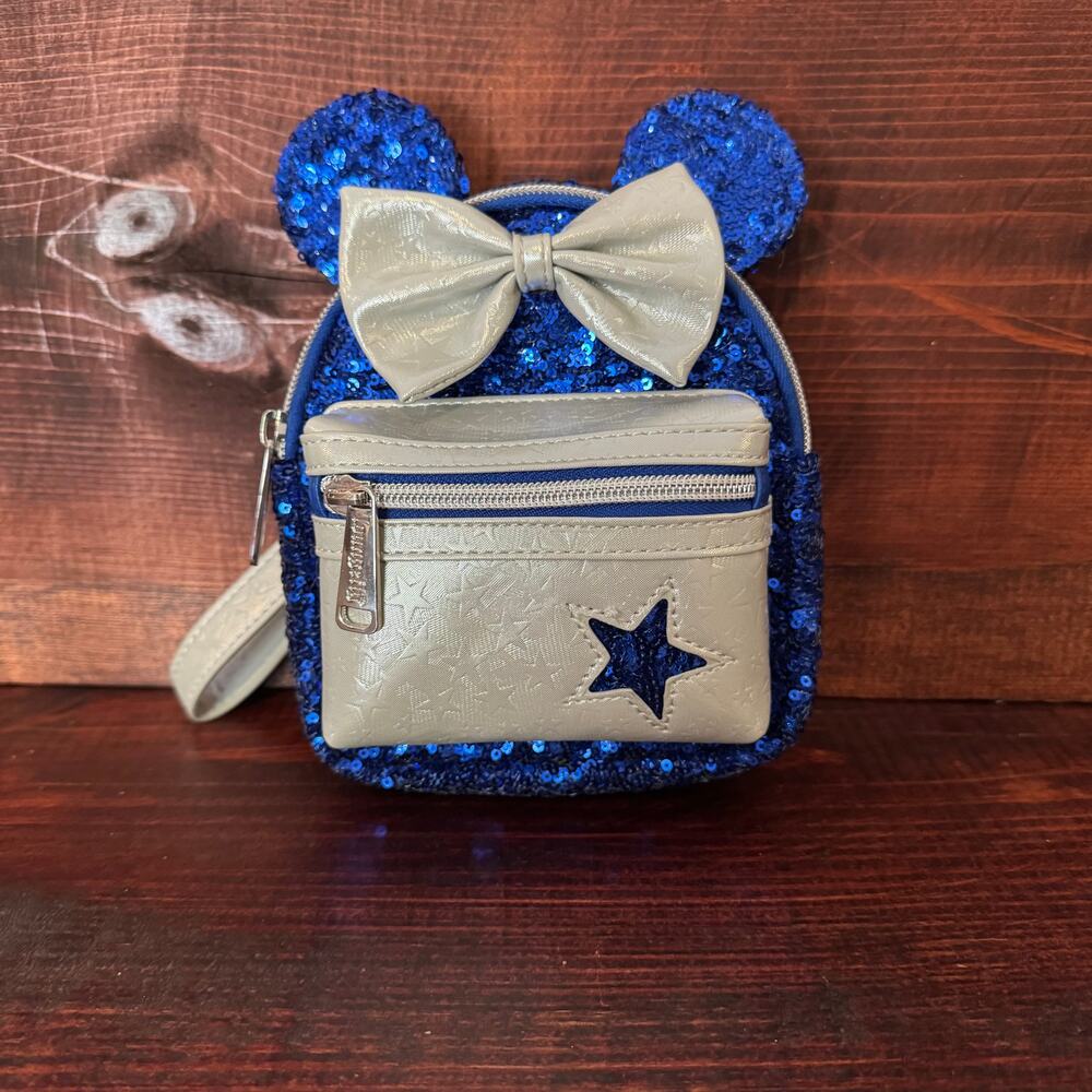 LOUNGEFLY DISNEY Royal Blue Sequins Mini Belt Bag Wristlet